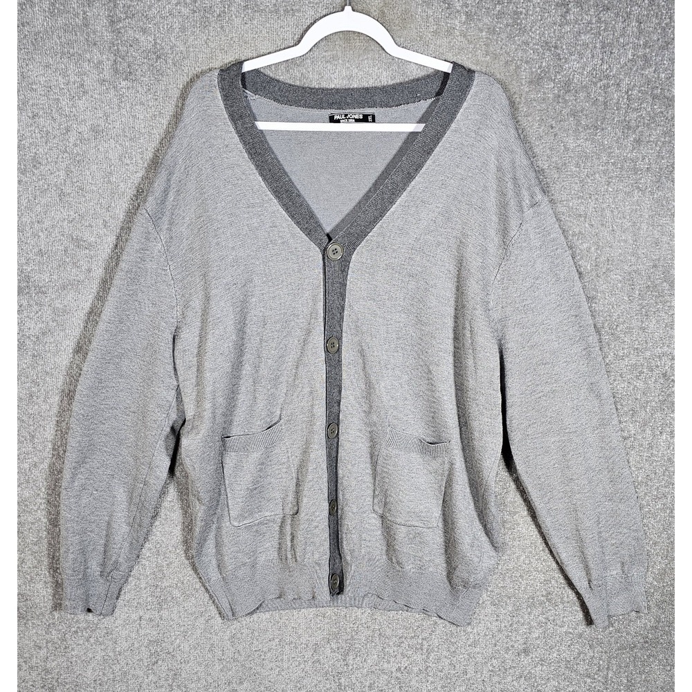 Paul Jones Cardigan Sweater Mens 2XL Gray Pockets Long Sleeve Grandpacore Preppy